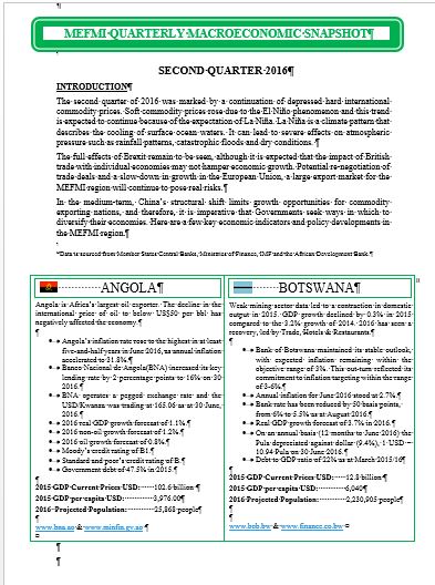 MEFMI Quarterly Macroeconomic Snapshot